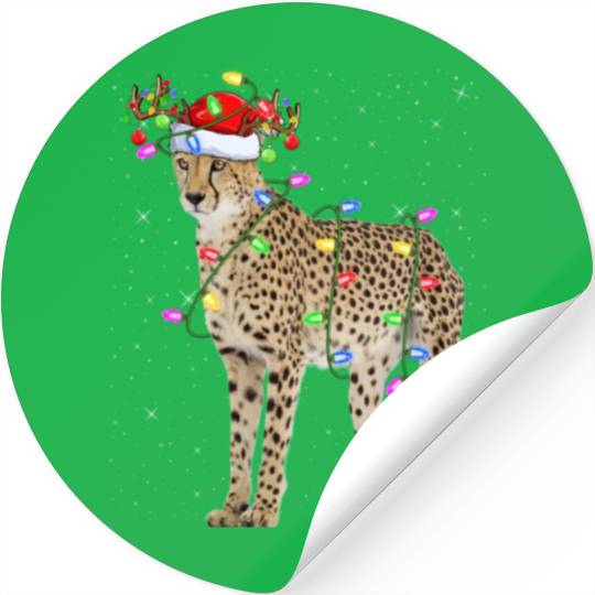 Cheetah Lover Xmas Lighting Santa Cheetah Christma Stickers