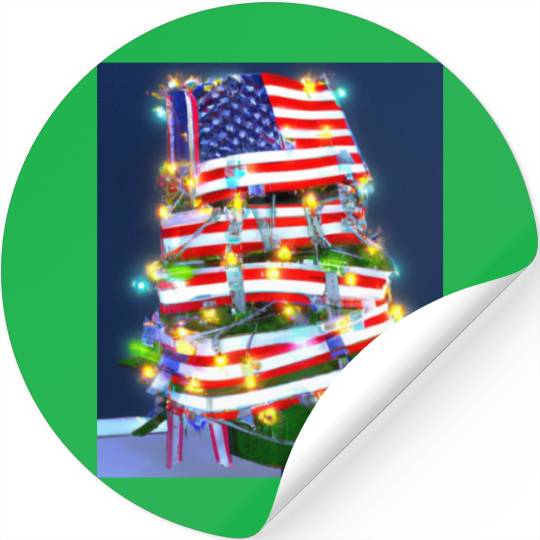 Patriotic Christmas Tree With US Flag Stickers