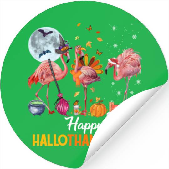 Flamingo Halloween And Merry Christmas Happy Stickers