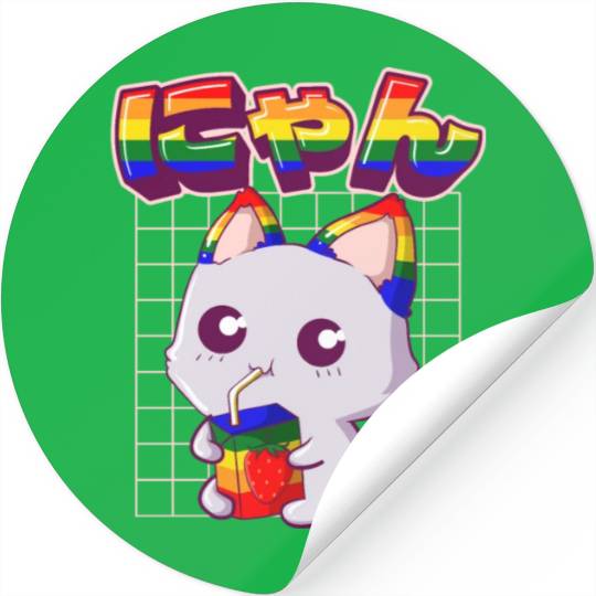 Gay Pride Kawaii Cat Strawberry Milk Rainbow Flag Stickers