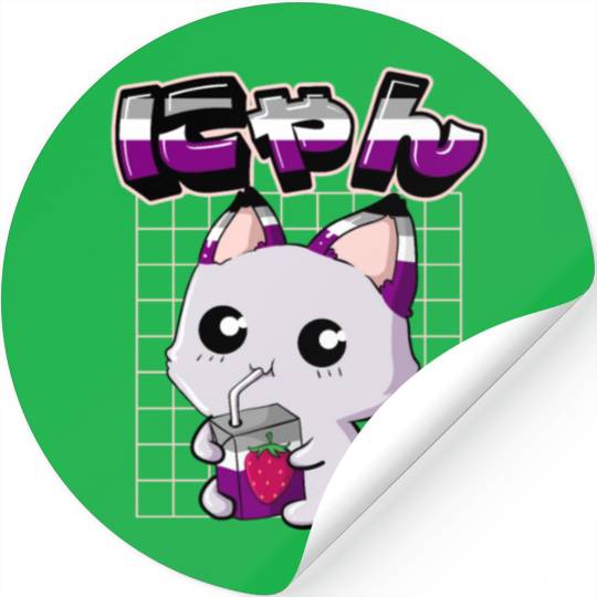 Asexual Pride Kawaii Cat Strawberry Milk Asexual F Stickers
