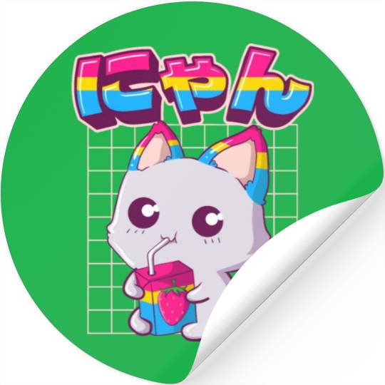 Pansexual Pride Kawaii Cat Strawberry Milk Pansexu Stickers