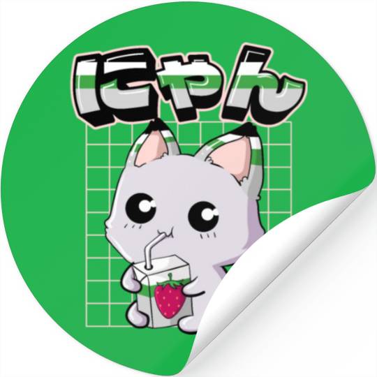 Demiromantic Pride Kawaii Cat Strawberry Milk Stickers