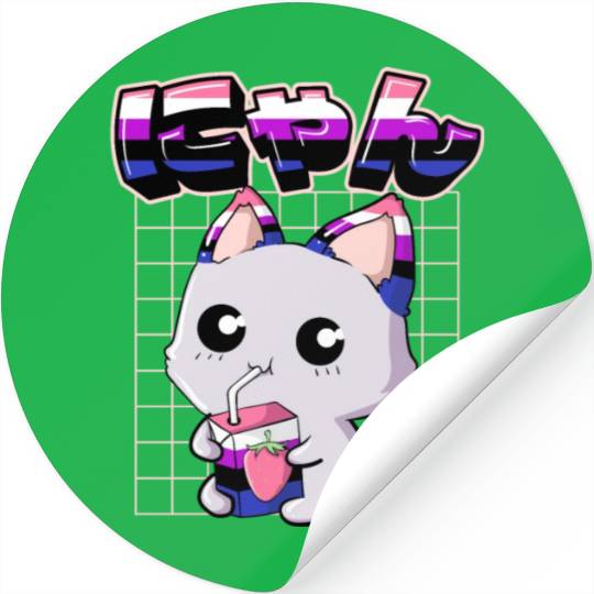 Genderfluid Pride Kawaii Cat Strawberry Milk Stickers