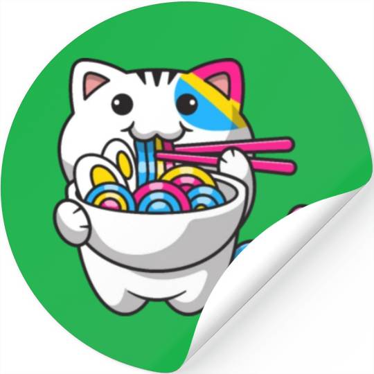 Pansexual Pride Kawaii Cat Ramen Noodles Pansexual Stickers
