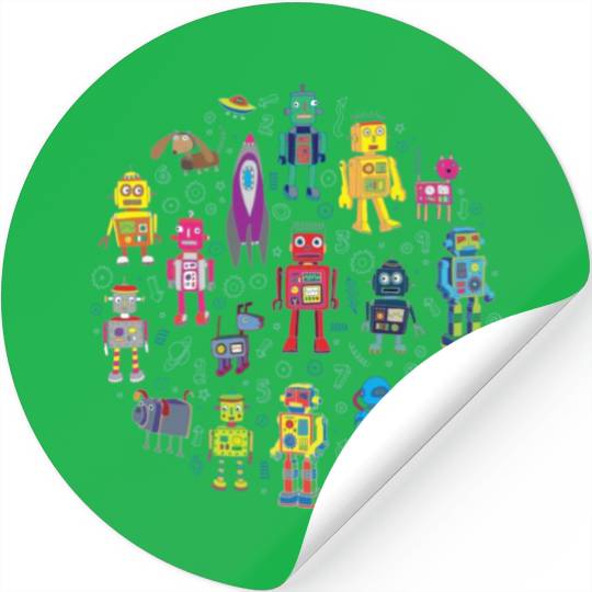 Robots in Space grey fun Robot Stickers