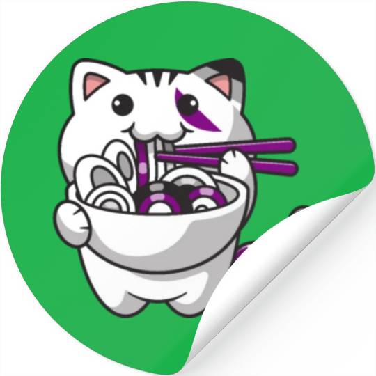 Asexual Pride Kawaii Cat Ramen Noodles Asexual Fla Stickers