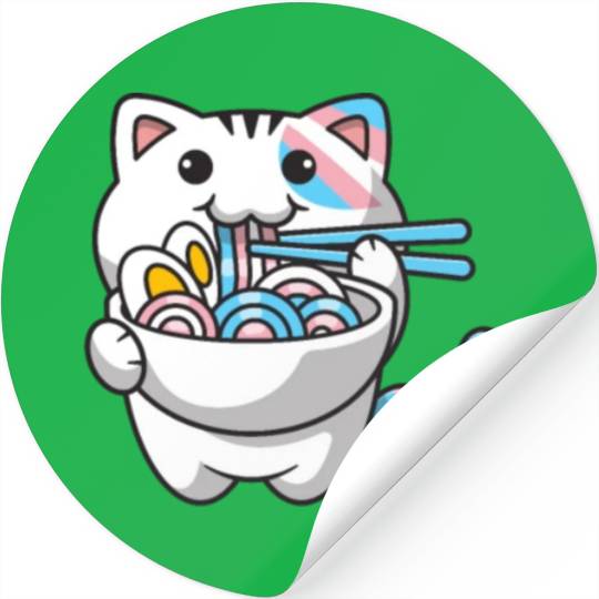 Transgender Pride Kawaii Cat Ramen Noodles Trans F Stickers