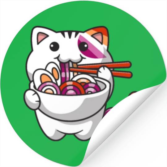 Lesbian Pride Gay Kawaii Cat Ramen Noodles Lesbian Stickers