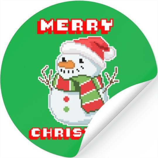 Merry Christmas I Xmas I 8 Bit Pixelated Snowman Stickers