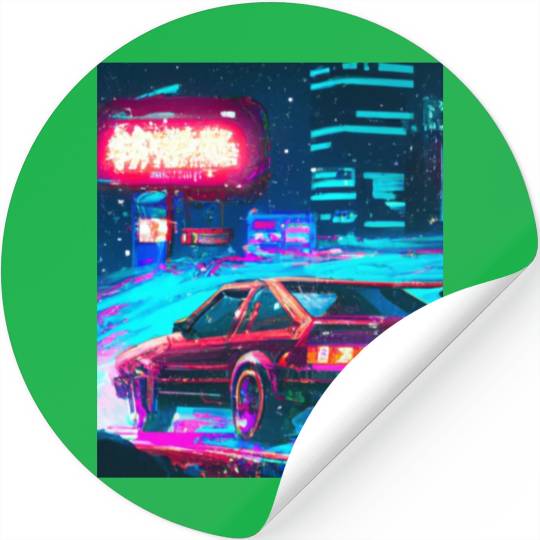 Vaporwave Car Synthwave City Stickers