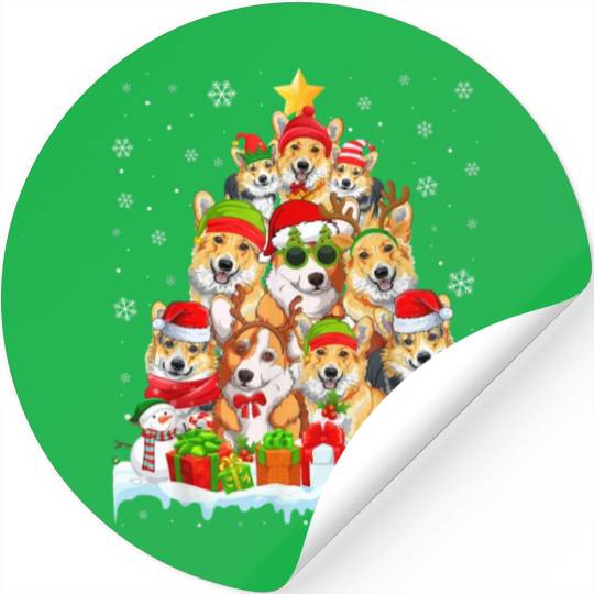 Cool Corgi Tree Christmas Lights Dog Lover Stickers
