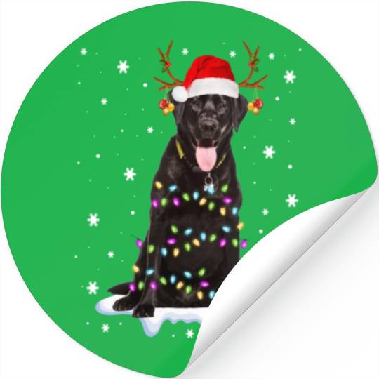 Black Lab Labrador Christmas Tree Light Pajama Dog Stickers