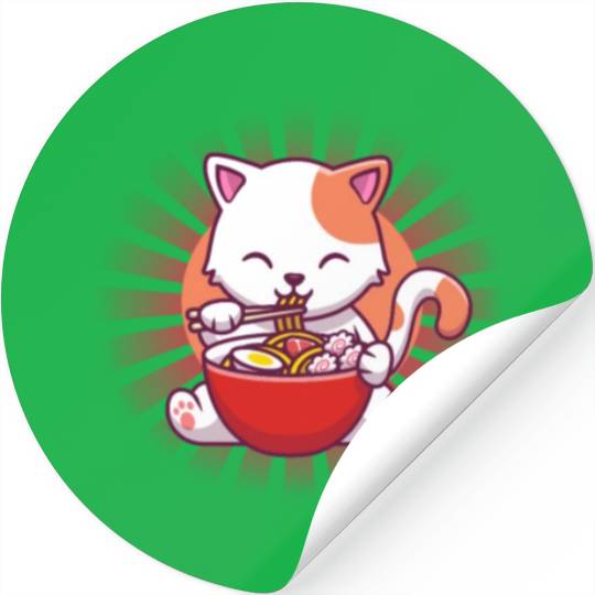 Cat Eating Ramen Stickers