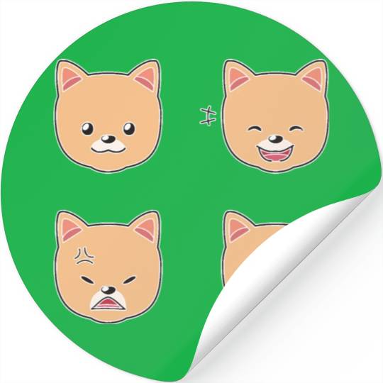 Funny Pomeranian Dog Cartoon Faces Stickers