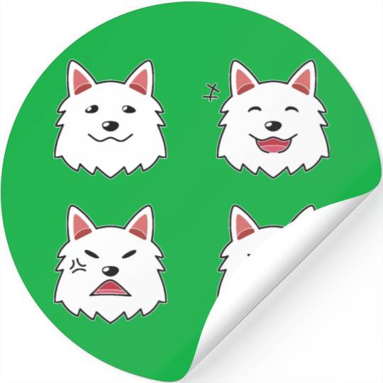 Funny White Dog Cartoon Faces Stickers