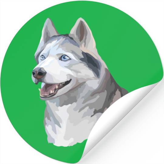 Cute Siberian Husky Dog Watercolor Painting Stickers