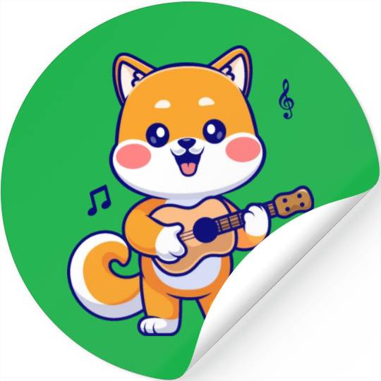 Cute Shiba Inu Dog Playing Guitar Stickers