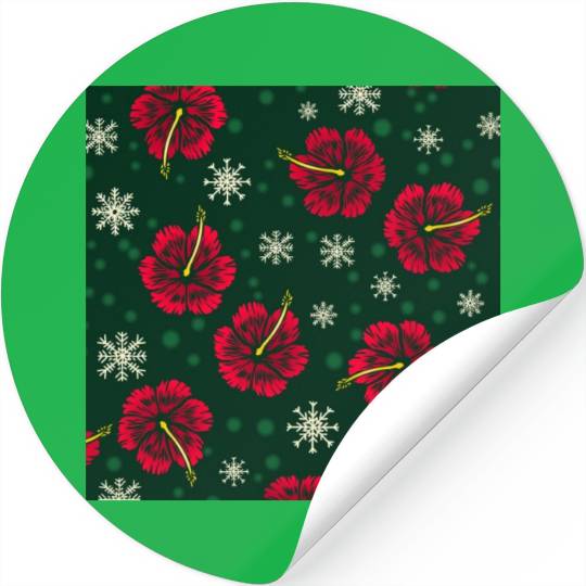 Tropical Floral Hibiscus Snowflakes Christmas Stickers