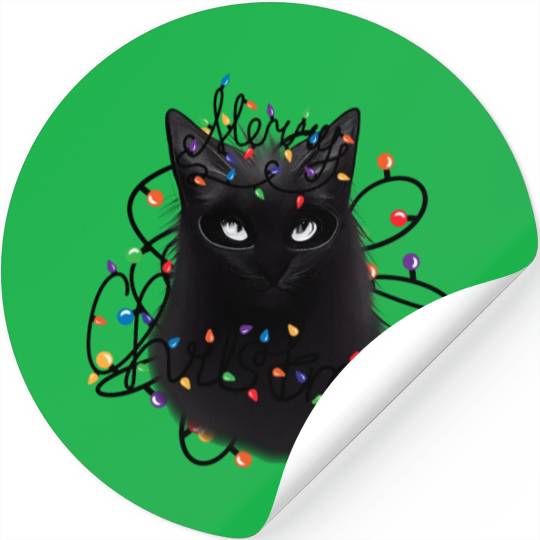 Black Cat christmas light Stickers