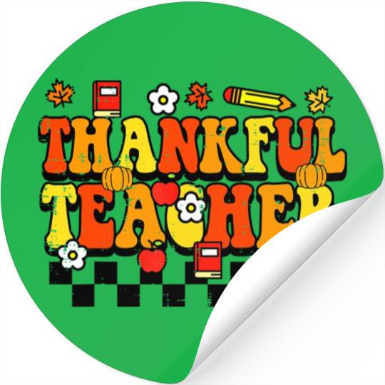 Thankful Teacher Retro Groovy Thanksgiving Fall Stickers