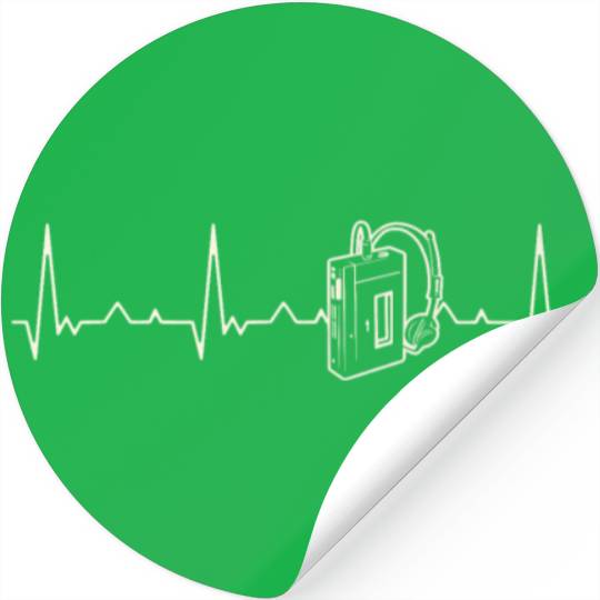 Walkman Retro. Heart. Love. EKG. Pulse. Beat. Stickers