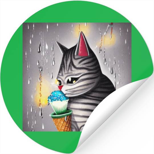 cut cat love ice cream Stickers