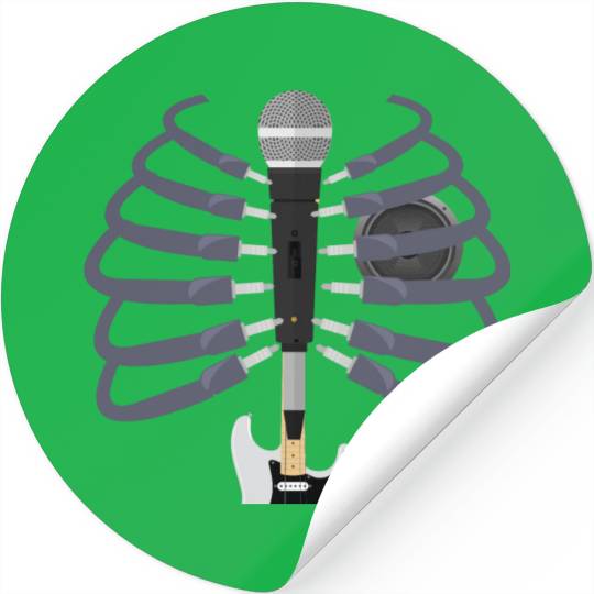 Cool Guitar Microphone Speaker Heart Music Ribcage Stickers