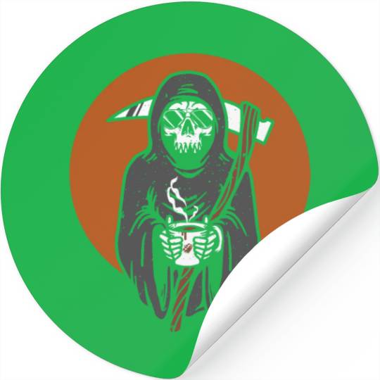 Humorous Grim Reaper Coffee Lover Stickers
