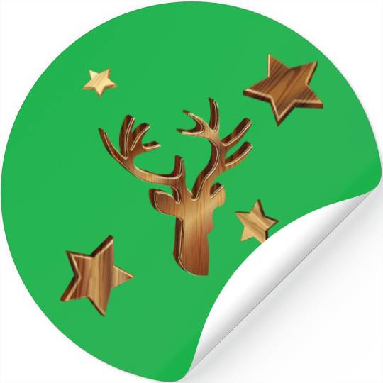 Deer head in wood look with stars for Christmas Stickers