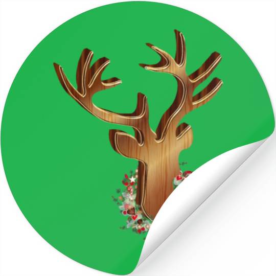 Deer head in wood look with Christmas wreath Stickers