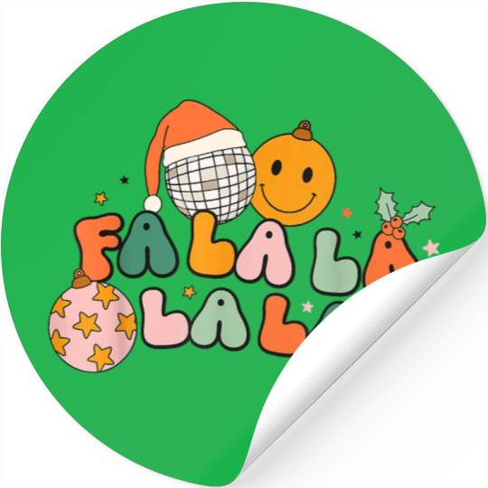 Retro Groovy Fa La La Christmas Cute Santa Hat Stickers
