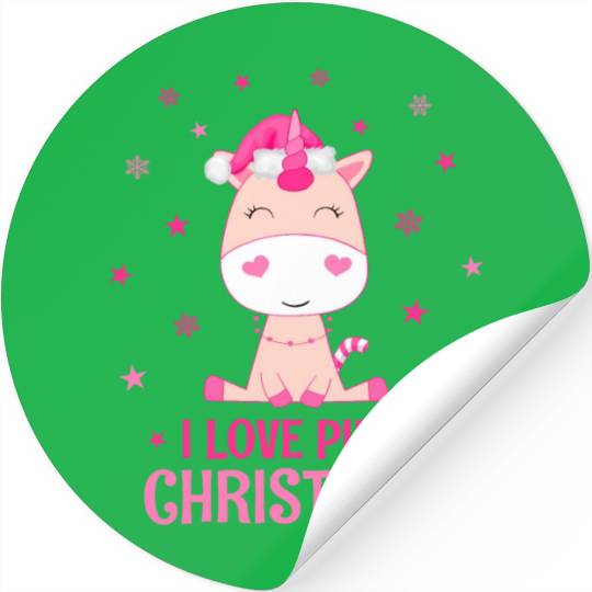 Unicorn I love pink Christmas Stickers