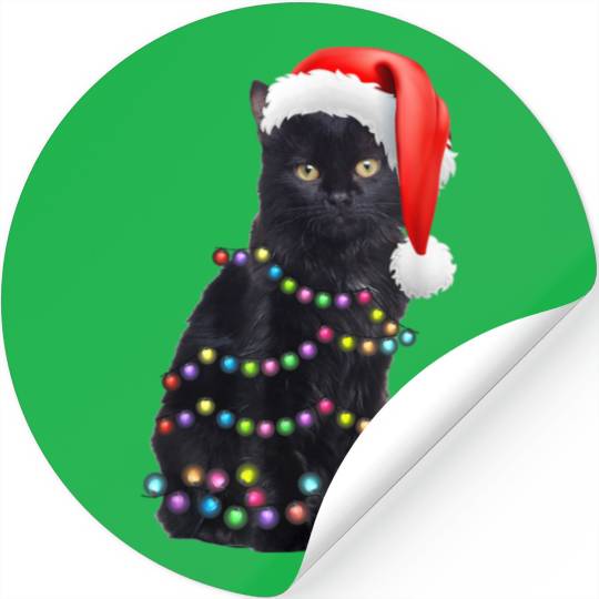 Black Cat Christmas Light Funny Cat Love Christmas Stickers