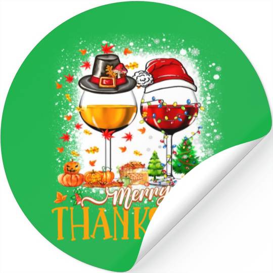 Merry Thanksmas Santa Hat Thanksgiving Christmas Stickers