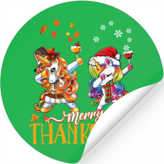 Merry Thanksmas funny unicorn Thanksgiving xmas Stickers