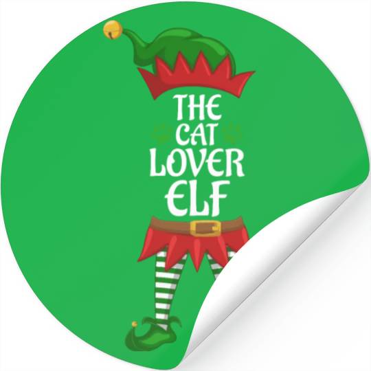 Cat Lover Elf Family Matching Christmas Party Stickers