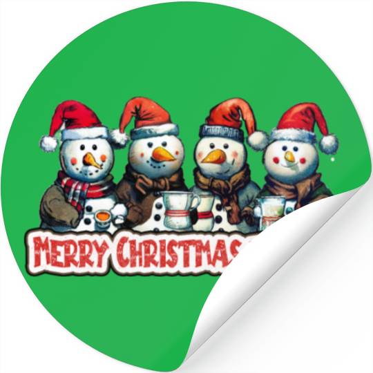 Snowmen in christmas coral, image for end of year, Stickers