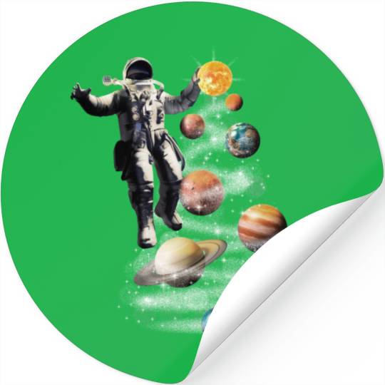 Space Planet Christmas Tree Pajama Lights Holidays Stickers
