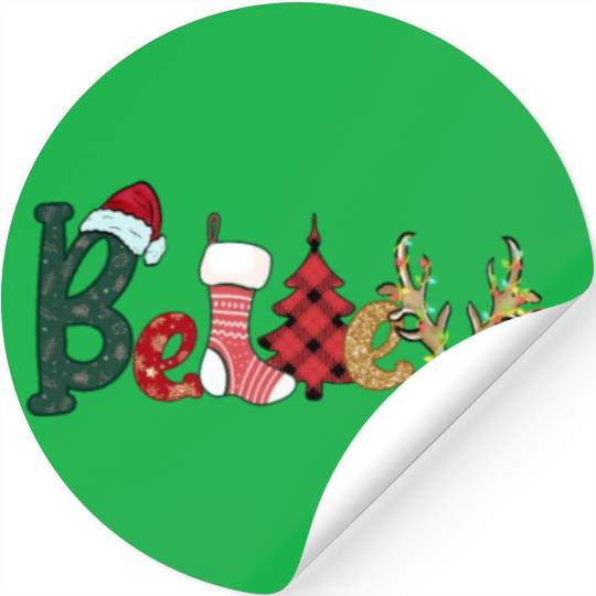 Xmas Christmas Believe Buffalo Plaid Stickers