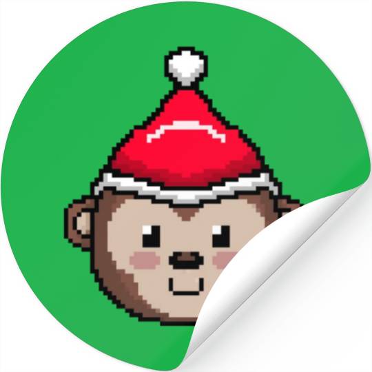 Monkey Pixelated Christmas - Funny Monkey Xmas Stickers