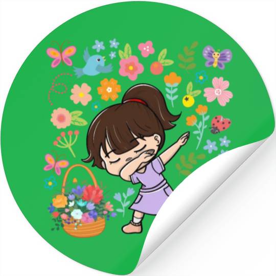 Dabbing Girl Hippie Flower Bouquet Basket Spring Stickers