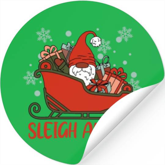Xmas Christmas Sleigh All Day Gnome Stickers