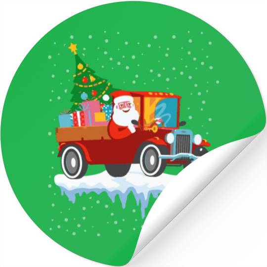 Red jeep pine tree Funny Merry Christmas family Stickers