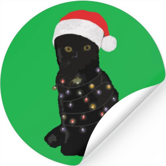 Black Cat Christmas Light Funny Cat Lover Stickers