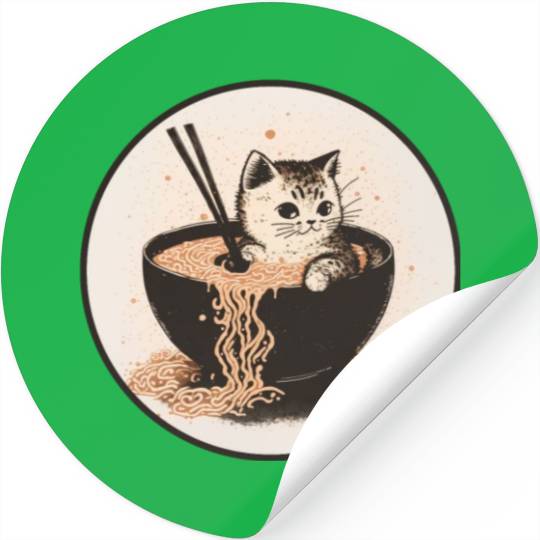 Cat Cat Ramen Noodles Cute Kitten Noodle Soup Stickers