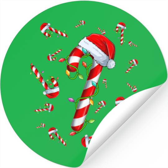 Candy Cane Merry and Bright Red and White Candy Stickers
