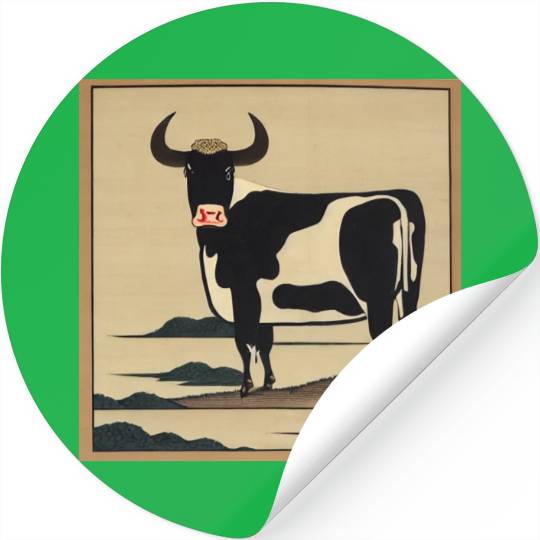 Ukiyo-e Cow, Japanese Print Stickers