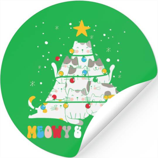 Meowy Catmas Cat Funny Christmas Tree Xmas Girls B Stickers