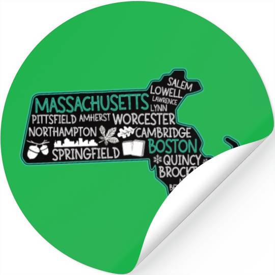 Massachusetts Boston cute map Salem Lowell Lawrenc Stickers